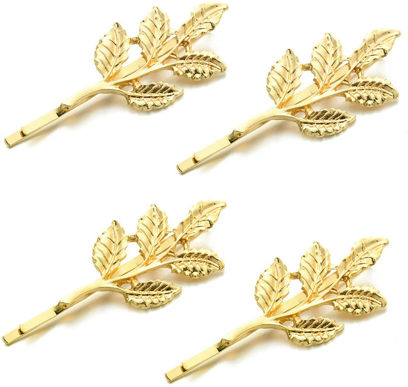 panachee 4 Pieces of European and American retro Sen olive branches leaves Clips Hair Clip, Hair Accessory Set, Back Pin(Gold)