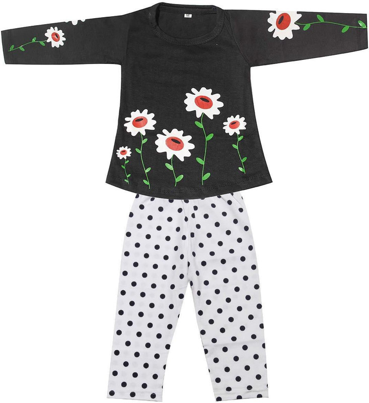 babeezworld Kids Nightwear Girls Floral Print Cotton Blend(Multicolor Pack of 1)