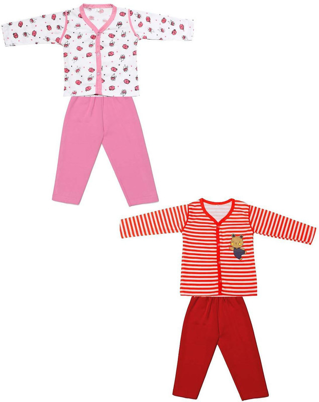 babeezworld Kids Nightwear Boys & Girls Printed Cotton Blend(Multicolor Pack of 2)