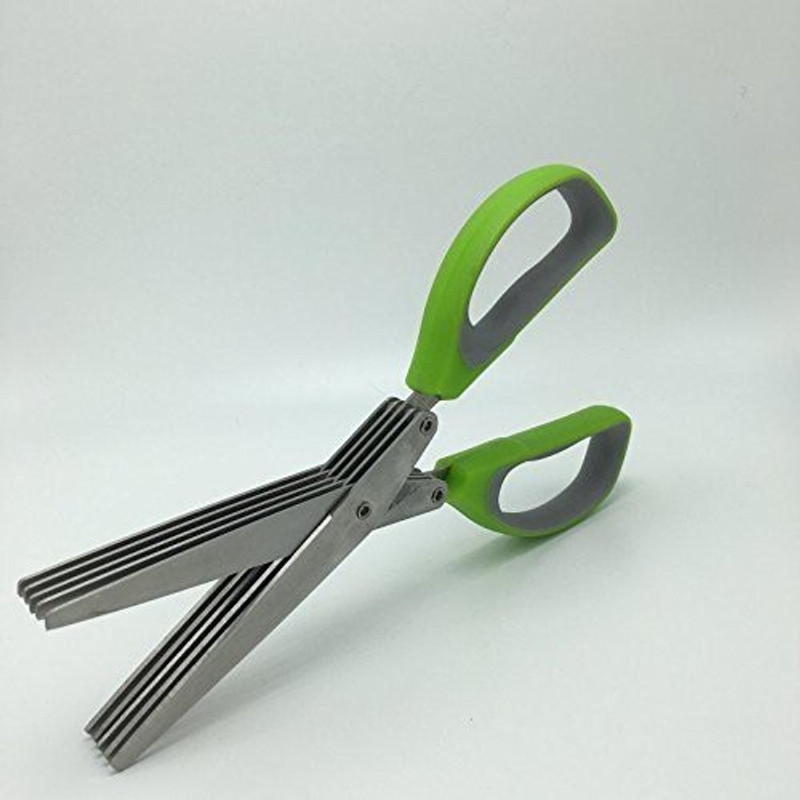 SSD Kitchen Scissors Cutting 4 Blade Vegetable Professional Cutter Kitchen Tools Stainless Steel Herbs Scissor(Green, Pack of 1)