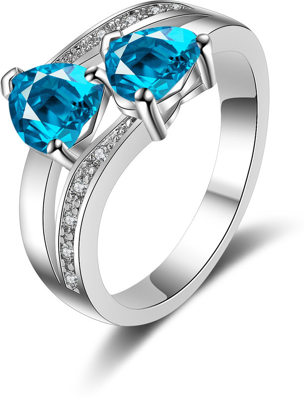 osw jewel Double Heart Blue Stone Wedding engagement Party love Girl Women Titanium ring Metal Crystal Titanium Plated Ring