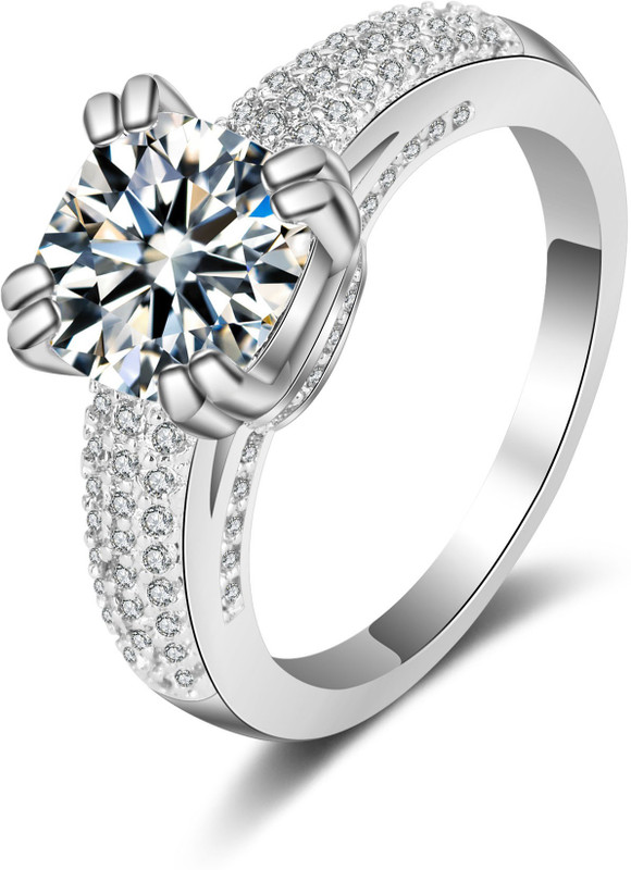 osw jewel White diamond studded wedding love engagement love Platinum girl women party Metal Crystal Ring