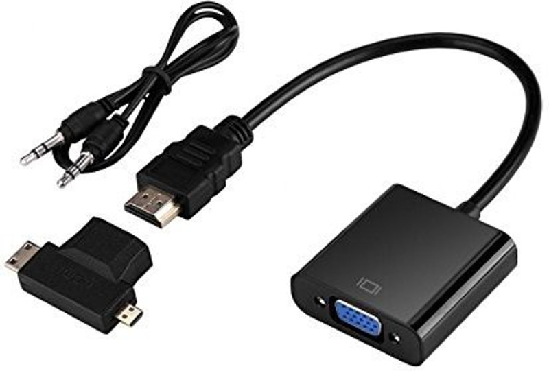Microware HDMI To VGA Adapter With Audio Cable T-Type Micro+Mini HDMI Connector For PS3 PS4 Xbox360 0.01 m HDMI Cable(Compatible with COMPUTER, HDTV, PROJECTOR, Black)