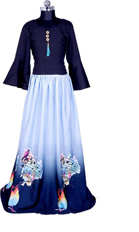 kpfashion Girls Maxi/Full Length Party Dress(Dark Blue, Full Sleeve)