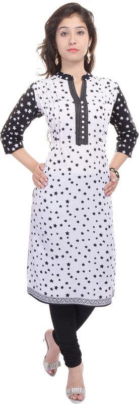 AS42 Casual Printed Women Kurti(White, Black)