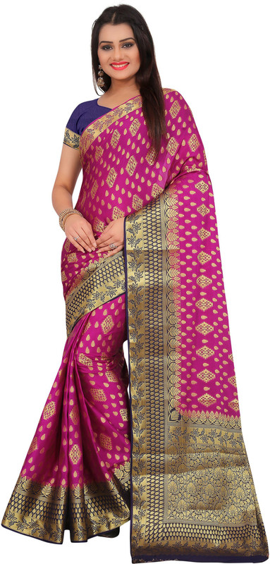 arars Woven Kanjivaram Poly Silk, Poly Crepe, Poly Crepe Saree(Pink)