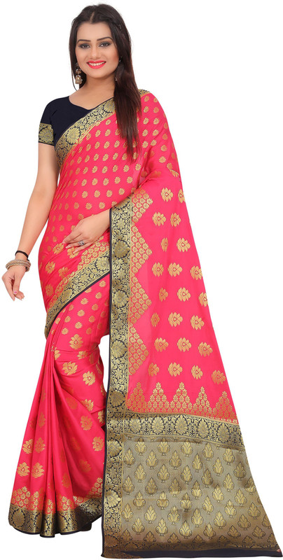 arars Woven Kanjivaram Poly Silk, Poly Crepe, Poly Crepe Saree(Pink, Gold)