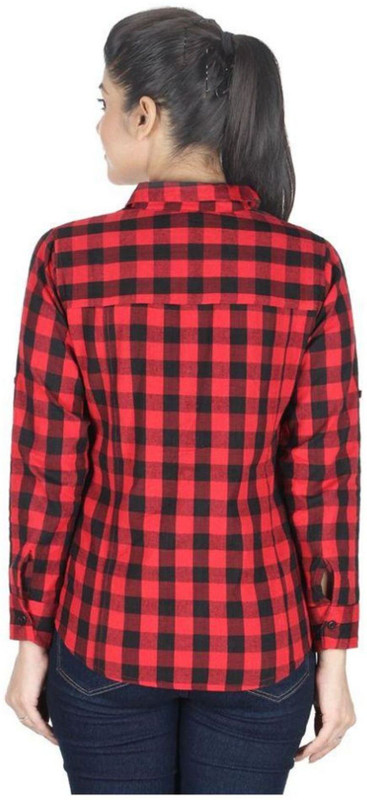 king denim Women Checkered Casual Red Shirt