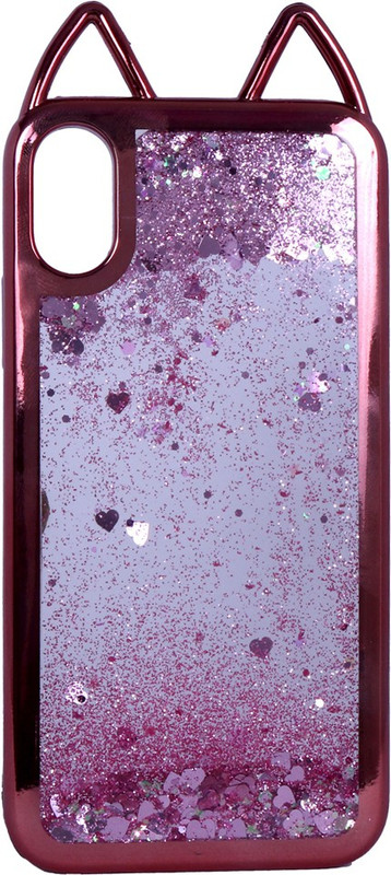 fabzy Back Cover for Glitter Bling Designer Transparent Liquid Waterfall Back Phone Case Cover for iPhone X (Pink)(Pink, Silicon)