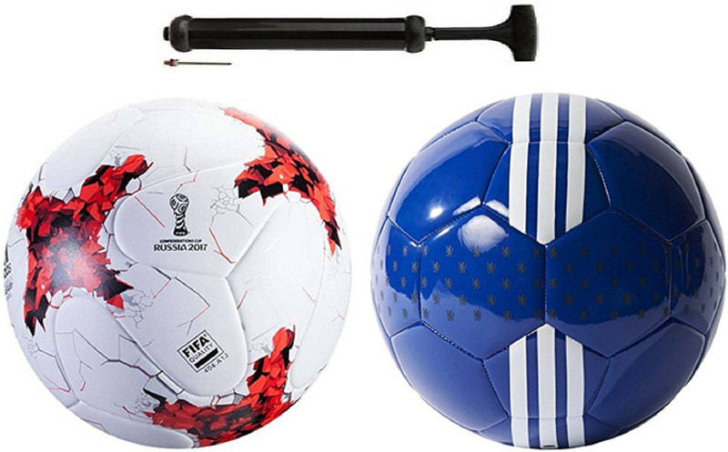 NICE Rushia Red + Star Blue Football Combo With Durable Air Pump Football Kit