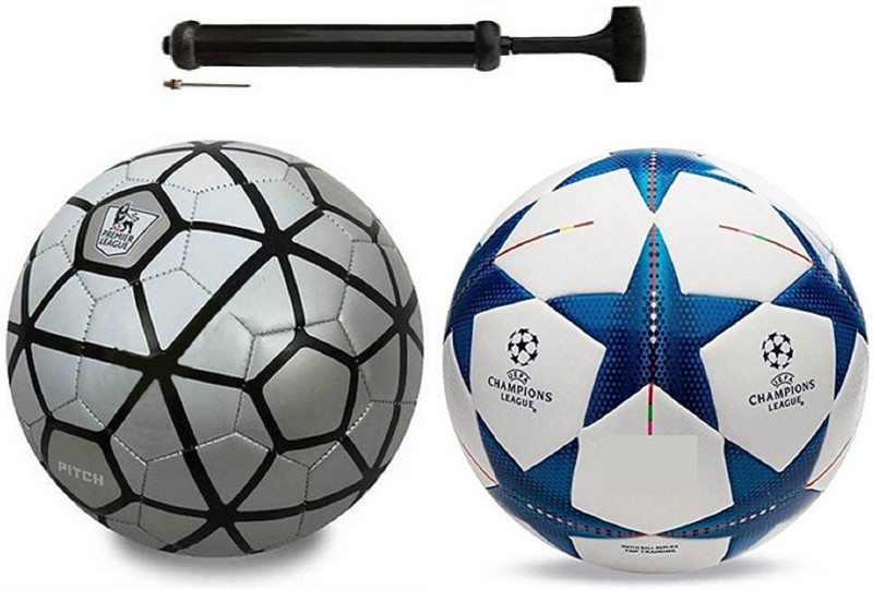 Unik New Rockers Silver Black + Vice City Black Football Combo With Durable Air Pump Football Kit