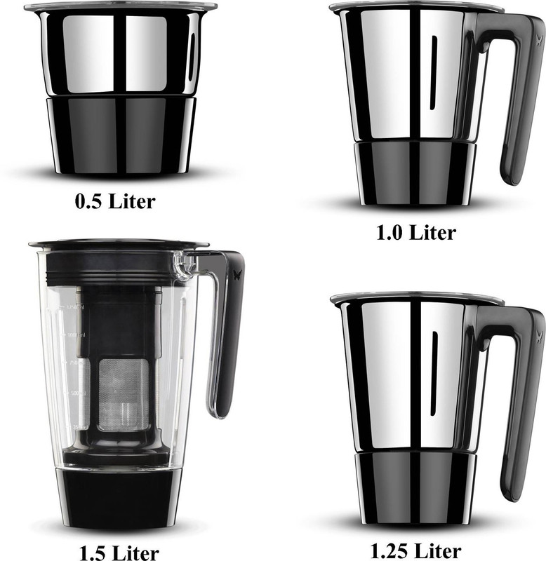 Butterfly Present Spectra with 4 Jars 750 W Black color Unbreakable polycarbonate outer shell and SS inner shell jars 750 W Juicer Mixer Grinder(Black, 4 Jars)