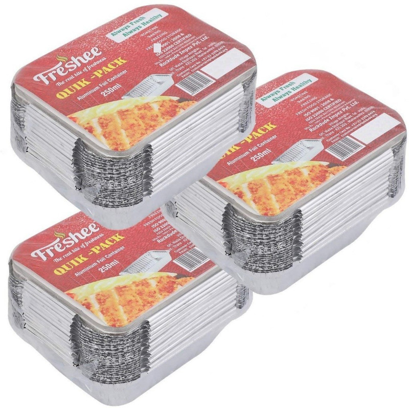 freshee CONTAINER 250 REG. (25 pcs), Pack of 3  - 250 ml Aluminium Fridge Container, Spice Container, Utility Box(Pack of 3, Silver)