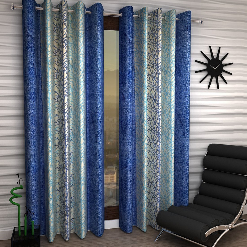 amarzon home furnishing 274 cm (9 ft) Polyester Long Door Curtain (Pack Of 2)(Printed, Blue)