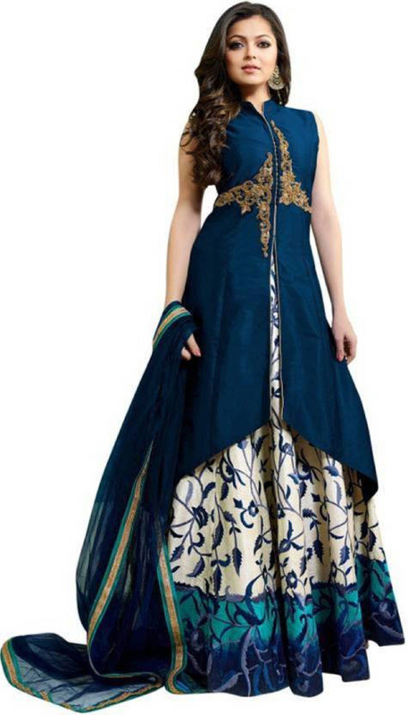 marutinandannx Printed Semi Stitched Lehenga, Choli and Dupatta Set(Blue)