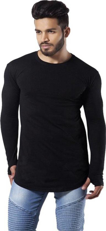 diwazzo Solid Men Round Neck Black T-Shirt