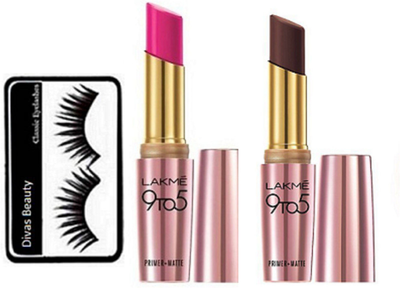 divas beauty Eyelashes With 9 TO 5 Matte Finish Long Lasting Lipstick 2 Different Colours(3 Items in the set)