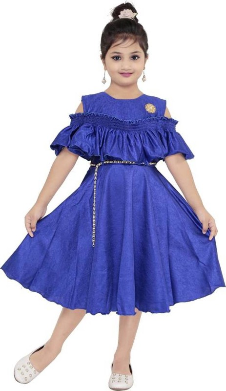 FTC FASHIONS Girls Midi/Knee Length Party Dress(Blue, Half Sleeve)