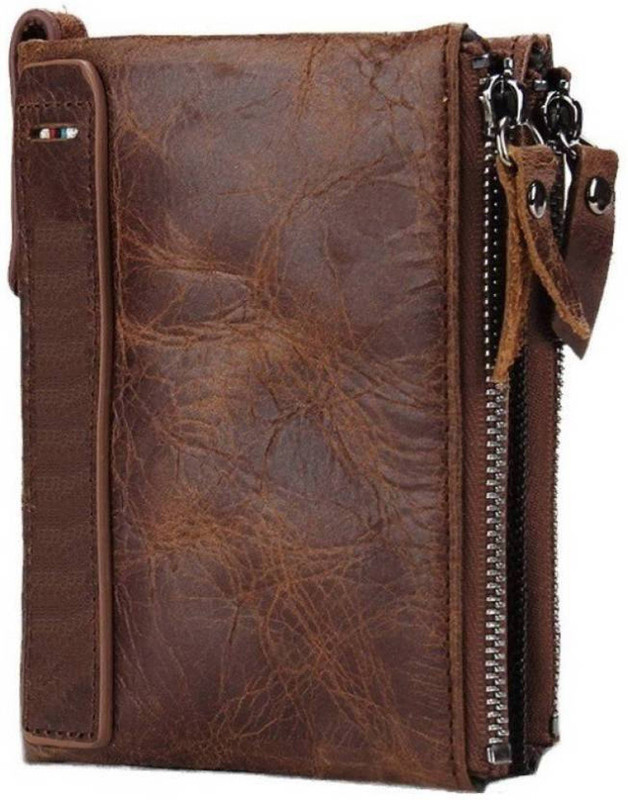 pidengbao Men Brown Genuine Leather Wallet(12 Card Slots)
