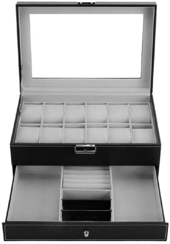 Medetai 12 Slots Double Layers PU Leather Watch Storage Box Professional Watch Case Rings Bracelet Organizer Box Holder Watch Box(Unisex, Holds 12 Watches)