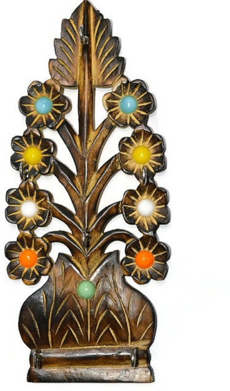 the bells wooden glass beads 6 key holder tree shape Wood Key Holder(6 Hooks, Brown, Multicolor)