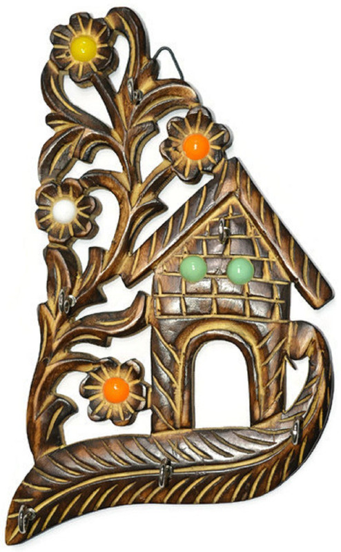 the bells wooden glass beads 6 key holder Wood Key Holder(6 Hooks, Brown, Multicolor)