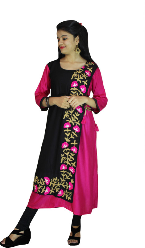 the majestic creation Casual Printed, Floral Print Women Kurti(Pink, Black)