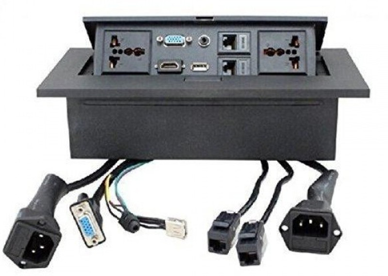 aplink Hydraulic Pop up box/Cable Cubby Hydraulicvga,2lan,3.5mm,2PUpower with HDMI and VGA Worldwide Adaptor(Black)