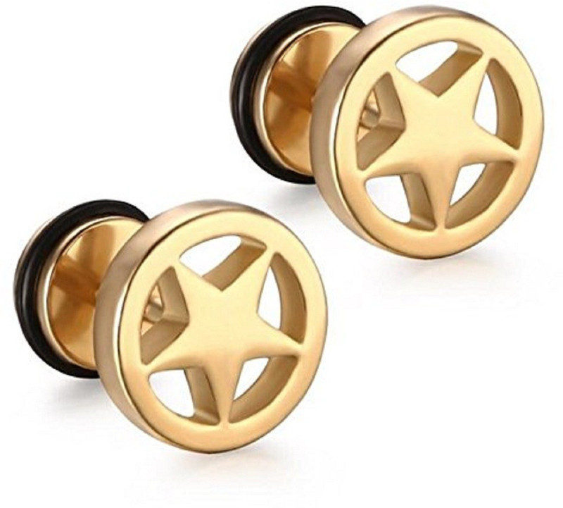 gadgetsden 316L Stainless Steel Star Cut Round Gold Color Stainless Steel Stud Earring