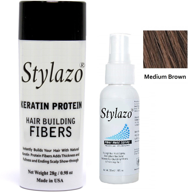 stylazo Combo of Hair Fiber Spray 35 ml & 28 grams Hair Building Fiber, Hair loss Concealer For MEN and WOMEN (Medium Brown)(28 g)