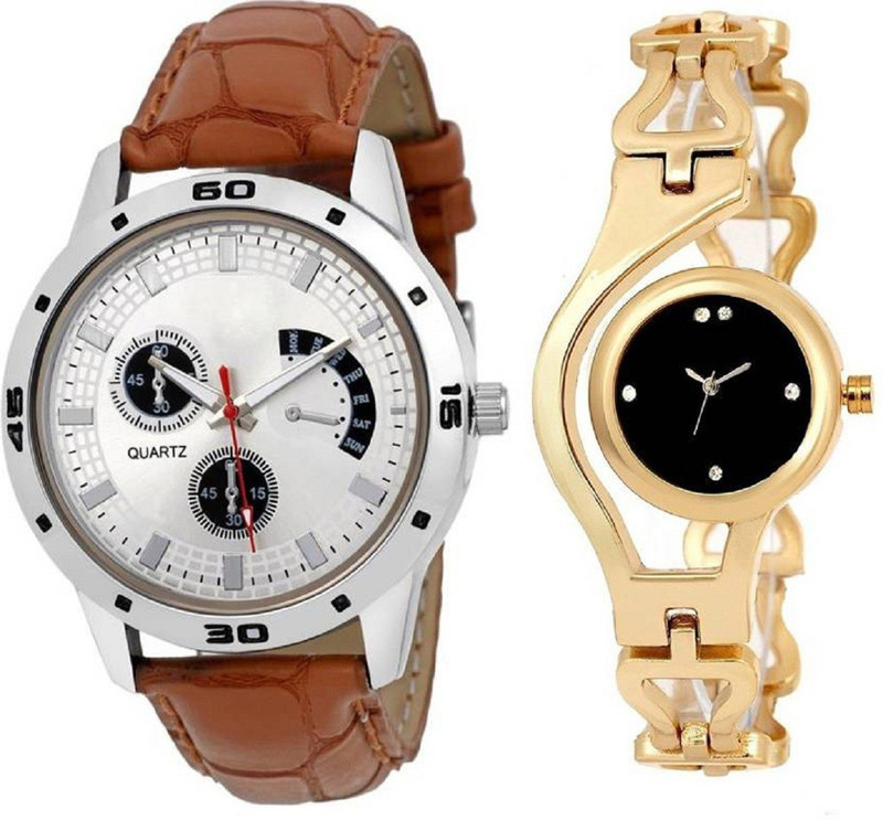 goodfortune White Chrono Kind Brown Belt + Goldy W/cp Combo 2 Variant Dials/Straps Watches Boys&Girls/Teenagers Analog Watch  - For Men & Women
