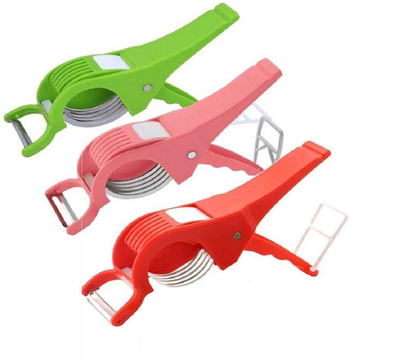 kewin 2 in 1 SET OF 3 GREEN, RED, PINK vegetable and fruit cutter and peeler Vegetable Chopper(set of 3 vegetable chopper)