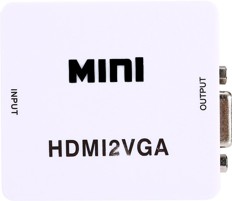 microware Mini HDMI TO VGA HDMI 2 VGA Converter With USB Cable 1080P Adapter Converter Media Streaming Device(White)