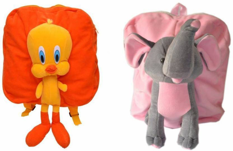 shah brothers enterprises Premium Orange Tweety & Pink Elephant Full character Kids School Bag  - 36 cm(Multicolor)