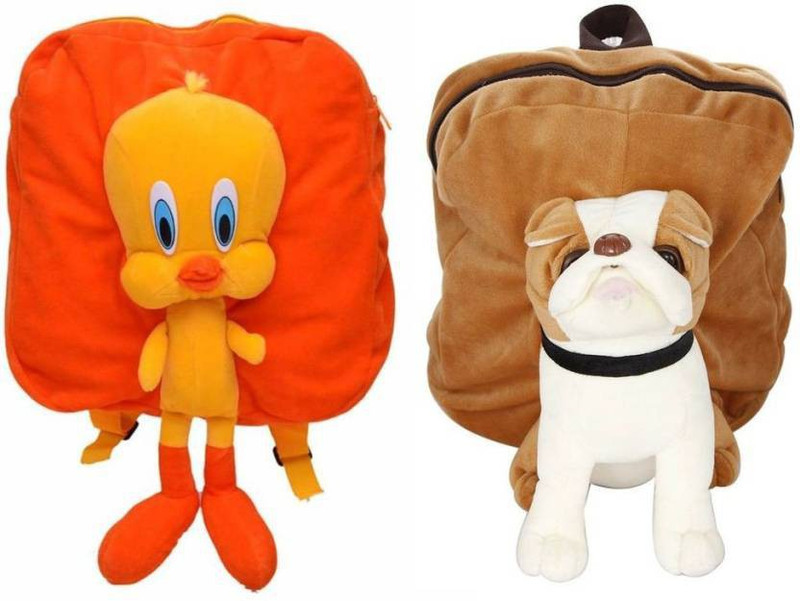 shah brothers enterprises Premium Orange Tweety & Bull Dog Full character Kids School Bag  - 36 cm(Multicolor)