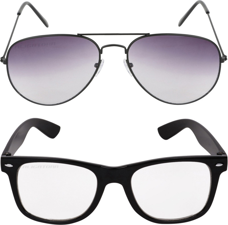 Aligatorr Wayfarer, Aviator Sunglasses(Grey, Clear)