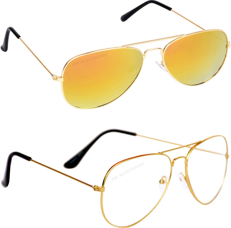 Aligatorr Aviator Sunglasses(Golden, Clear)