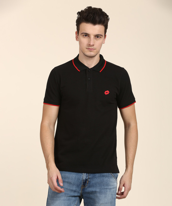 Buy Lotto Solid Men Polo Neck Black T Shirt Online at