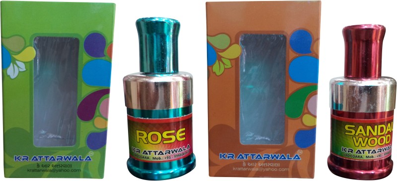 Kr Attarwala Sandalwood - Rose Combo Rollon of 12ml each - Gulab Chandan Fragrance Scent rollon ittar Floral Attar(Zafari)