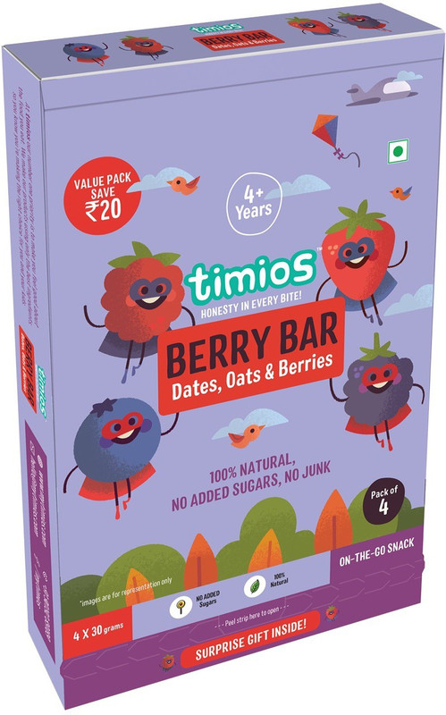 timios Berry Bar 4+ Years Pack of 4 Natural & Healthy Energy Protein Bars(120 g, nuts)