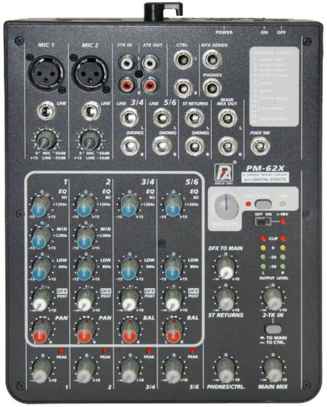 P.A [P.Audio] PM-62X Six Channel Live Mixer with effects Powered Sound Mixer