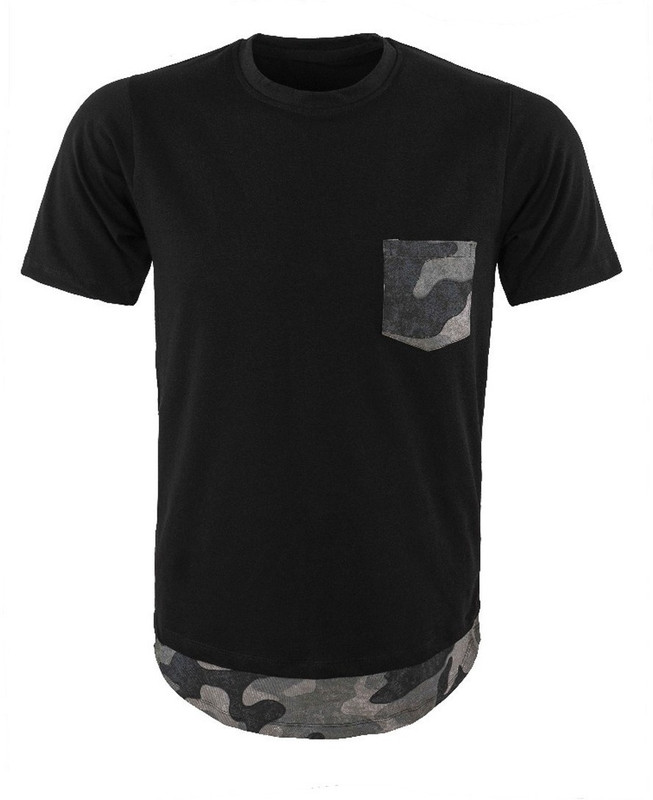 xenon group Color block, Military Camouflage Men Round or Crew Black T-Shirt