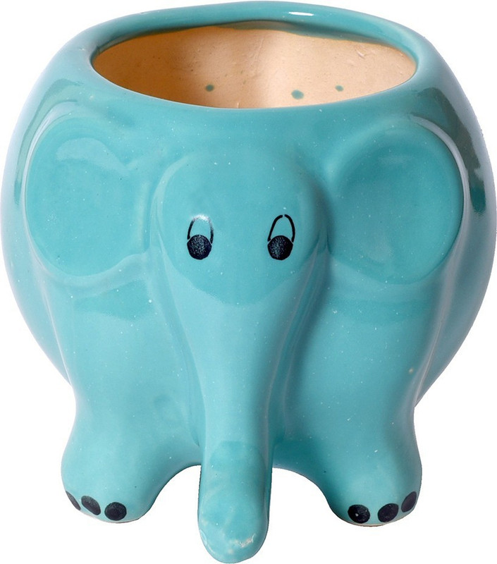 kraftmania Creative Elephant Shape Flower Style Planter Ceramic Vase(10 inch, Blue)