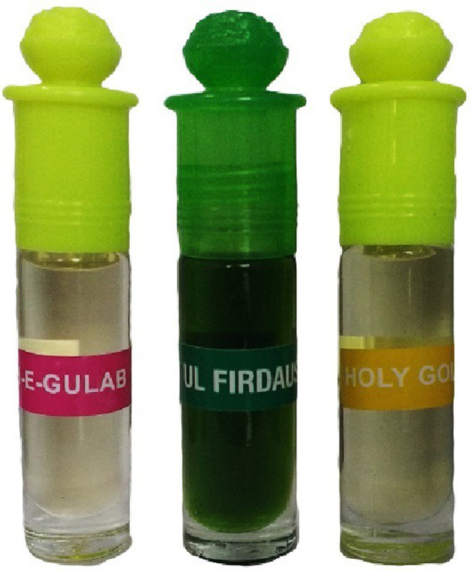 sun fragrances Jannat-ul-Firdaus, Ruh-E-Gulab and Holy Gold Sandal Assorted Set of 3 Attars, 6 ml. Each Floral Attar(Agarwood)