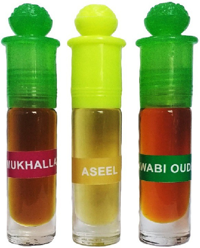 sun fragrances Mukhallat, Aseel And Nawabi Oudh Assorted Set of 3 Attars, 6 ml. Each Floral Attar(Agarwood)