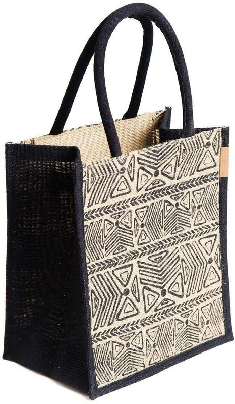 H&B Jute Bag Waterproof Lunch Bag(Black, 5 L)