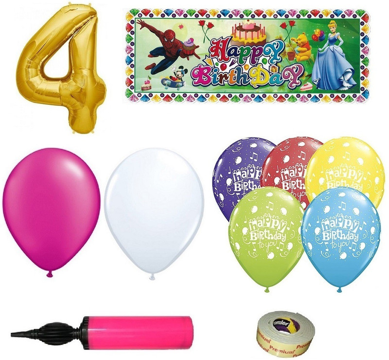 easypartystore Baby Girls 4th Birthday Barbie Theme Decoration (Fourth Birthday Decoration Combo -49 Items) - 49 g