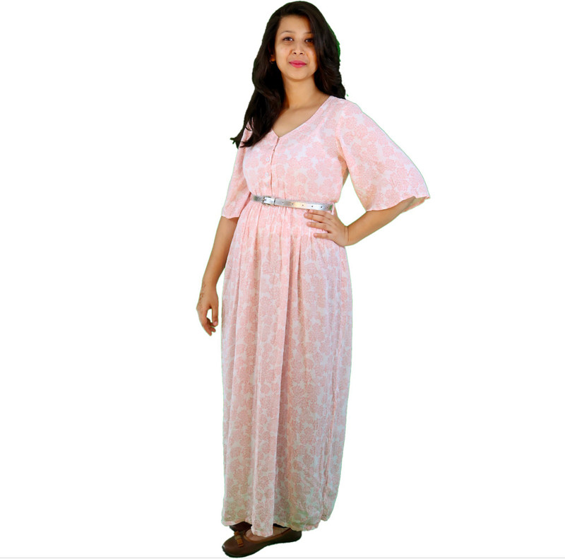amour 316 Women Maxi White, Pink Dress