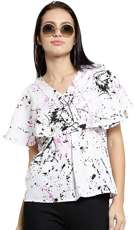 indietoga Casual Cape Sleeve Printed Women White Top