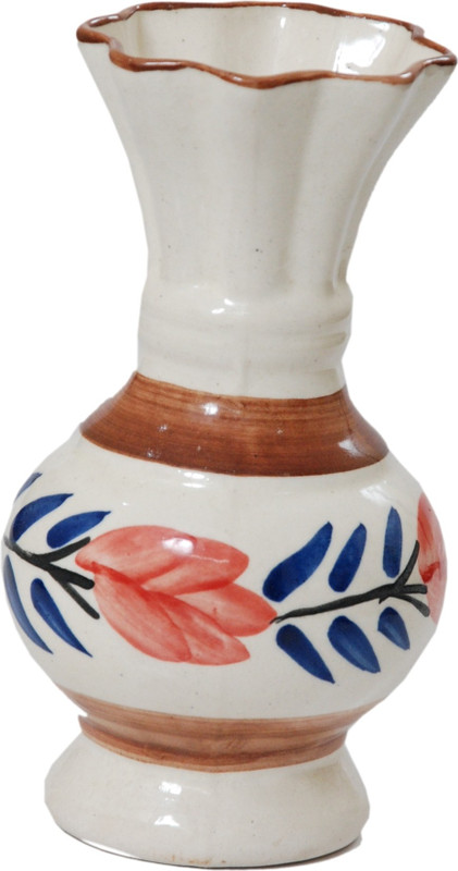 mushti White Ceramic Ceramic Vase(8 inch, White, Multicolor)